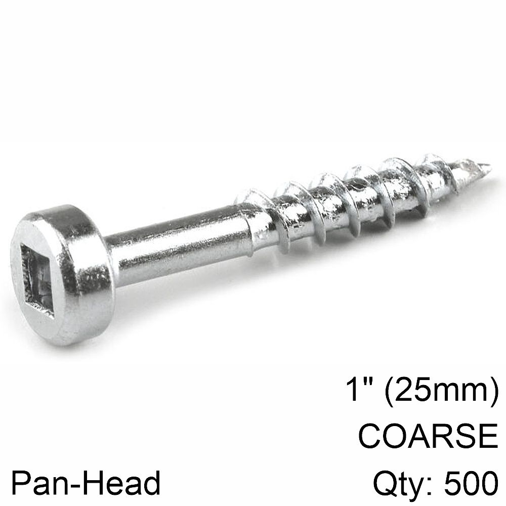 KREG Zinc Pocket Hole Screws 25mm 1.00" #7 Coarse Thread Pan Head 500c